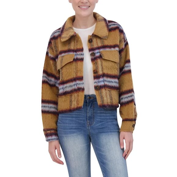 Vigoss Jackets & Blazers - Vigoss Women's Size Large Blushed Plaid Tan Crop Jacket NWT